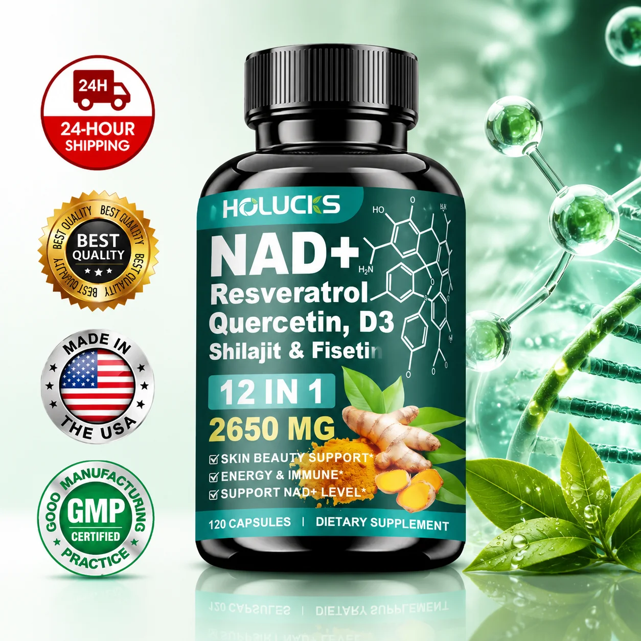 Health Wellness Vitality - High Potency NAD+ Supplement, with Quercetin,
